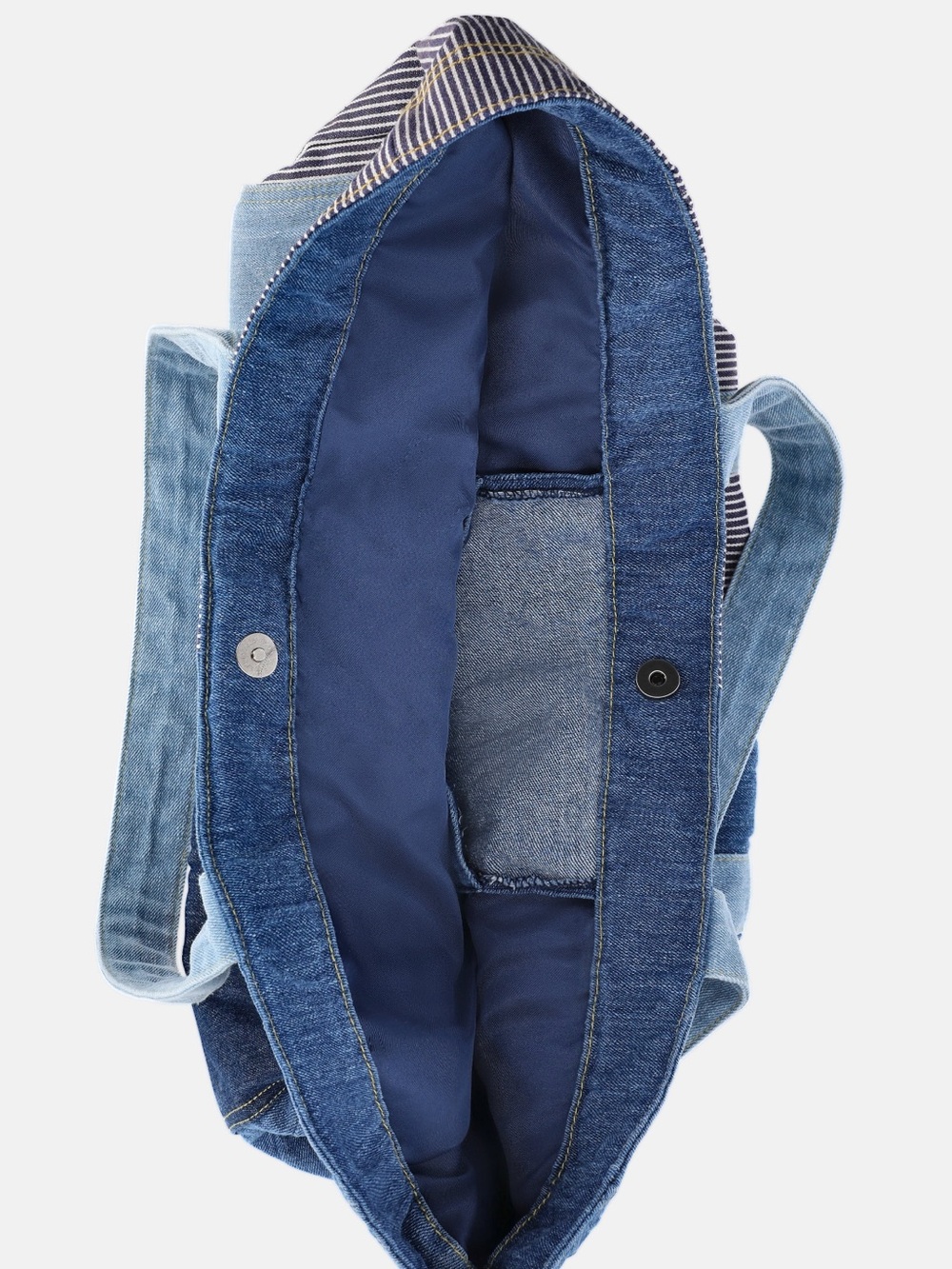 Lee Patchwork Denim Tote in Light and Dark Blue - Picture 4 of 7